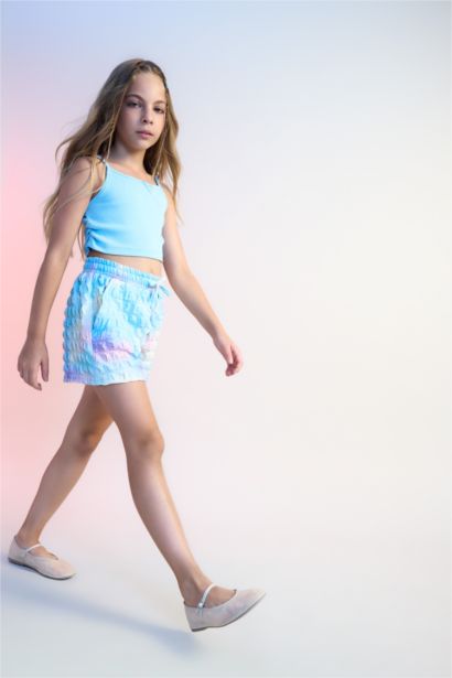 Girl Batik Patterned Wrinkled Shorts
