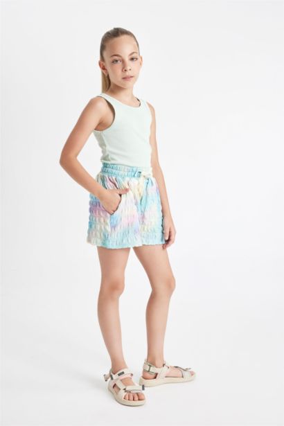 Girl Batik Patterned Wrinkled Shorts