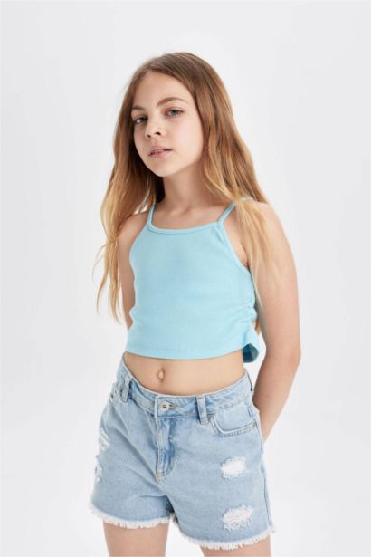 Girl Crew Neck Basic Crop Top
