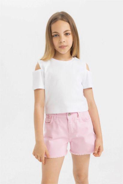 تيشيرت نص ردن بناتي سادة سليم فيت