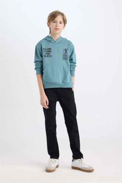 Boy Hooded Back Printed Sweatshirt