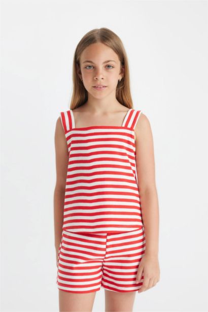 تيشيرت كت بناتي مخطط قصة مريحة بفيونكة من الخلف