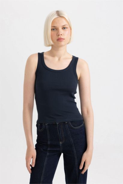 Slim Fit Dar Kesim U Yaka Basic Düz Ribana Atlet