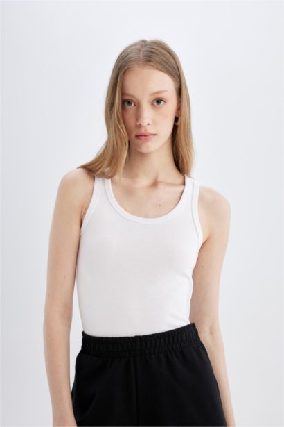 Slim Fit Dar Kesim U Yaka Basic Düz Ribana Atlet