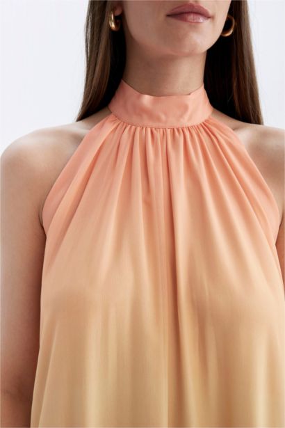 A-Line Halter Neck Gradient Chiffon Maxi Dress