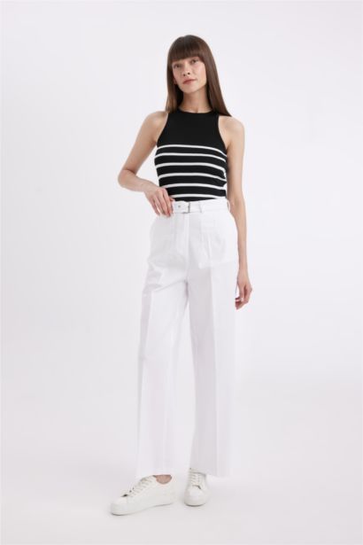 Jogger Kumaş Pantolon Cepli Yüksek Bel Geniş Paça Uzun Boy