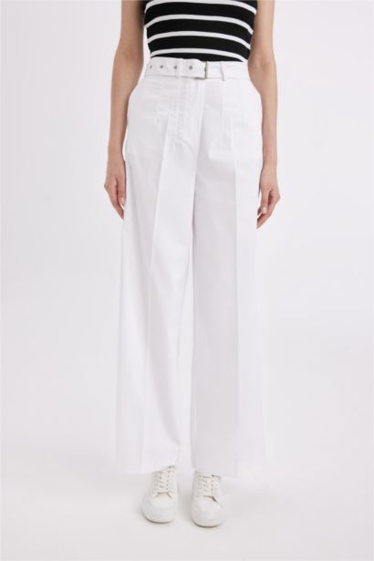 Jogger Kumaş Pantolon Cepli Yüksek Bel Geniş Paça Uzun Boy