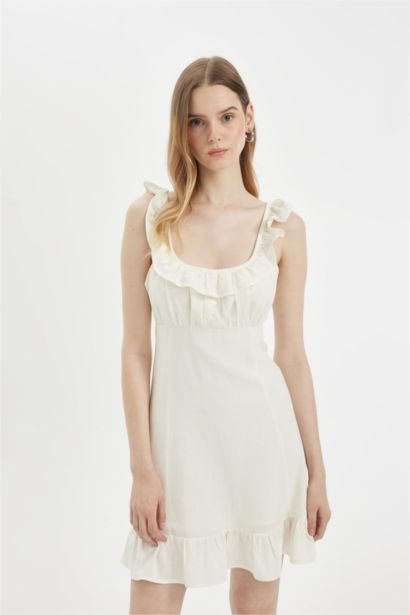 فستان قصير كتان نص كم بقصة A