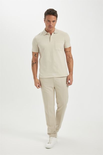 Slim Fit Dar Kesim Polo Yaka Basic Düz Kısa Kollu Tişört