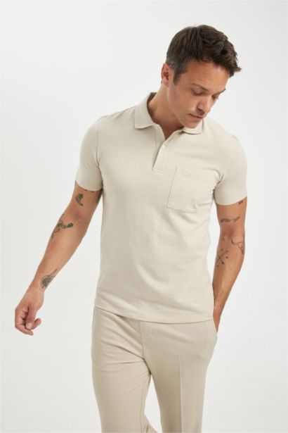 Slim Fit Dar Kesim Polo Yaka Basic Düz Kısa Kollu Tişört