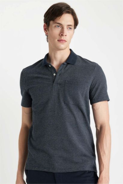 Slim Fit Dar Kesim Polo Yaka Basic Düz Kısa Kollu Tişört