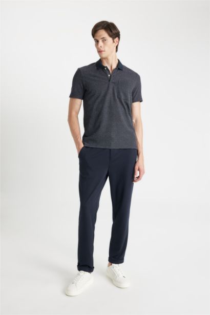 Slim Fit Dar Kesim Polo Yaka Basic Düz Kısa Kollu Tişört