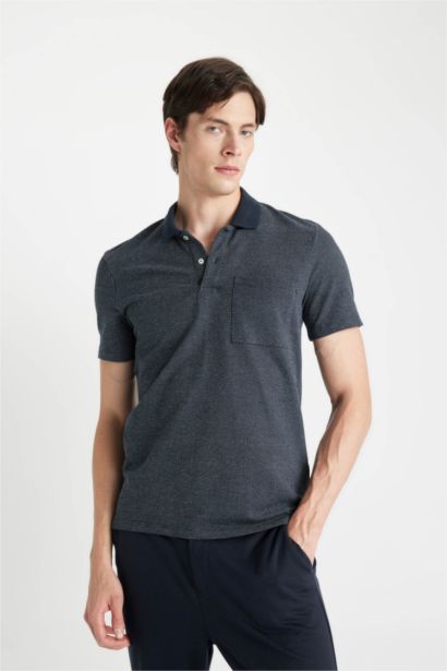 Slim Fit Dar Kesim Polo Yaka Basic Düz Kısa Kollu Tişört