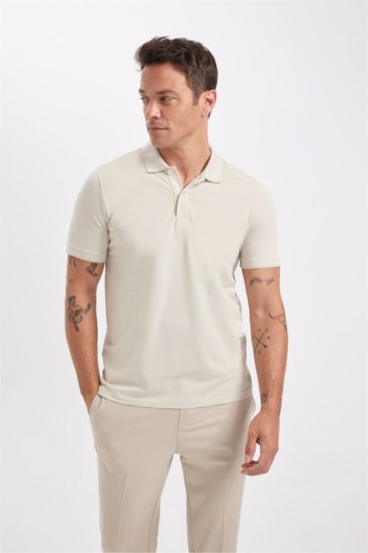 Slim Fit Dar Kesim Polo Yaka Kısa Kollu Pamuklu Tişört