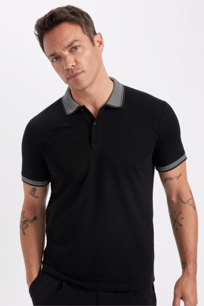 Slim Fit Dar Kesim Polo Yaka Kısa Kollu Pamuklu Tişört
