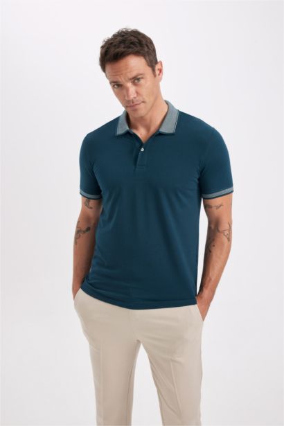 Slim Fit Dar Kesim Polo Yaka Kısa Kollu Pamuklu Tişört