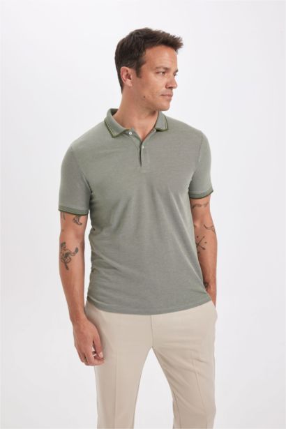 Slim Fit Dar Kesim Polo Yaka Kısa Kollu Pamuklu Tişört