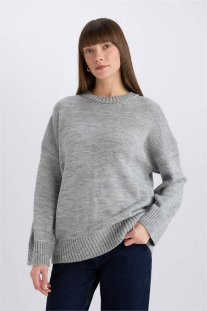 Oversize Crew Neck Basic Knitwear Pullover