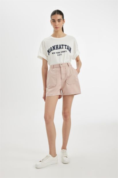 Mom Fit Gabardine High Waist Short Leg Shorts