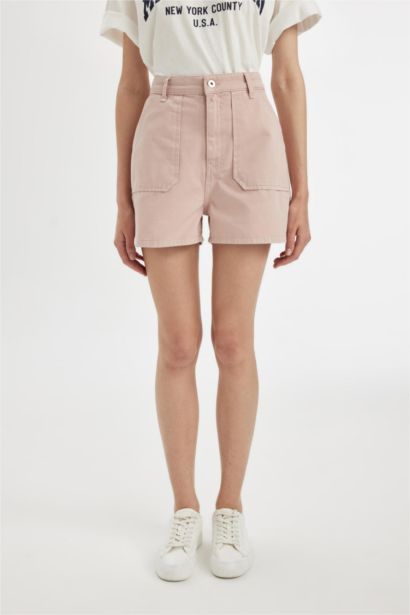 Mom Fit Gabardine High Waist Short Leg Shorts