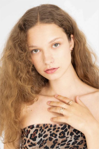 Kadın 3'lü Taşlı Gold Yüzük