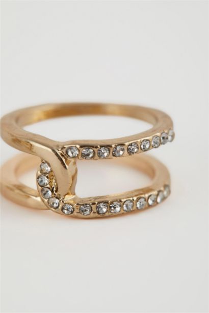 Kadın 3'lü Taşlı Gold Yüzük