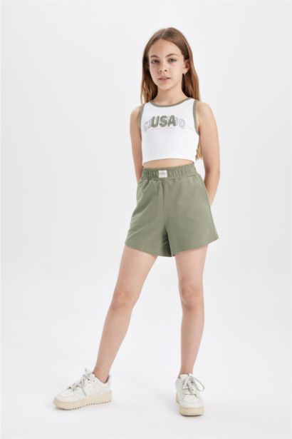 Girl Ribbed Camisole Printed T-Shirt Shorts 2 Piece Set