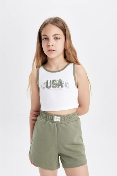 Girl Ribbed Camisole Printed T-Shirt Shorts 2 Piece Set