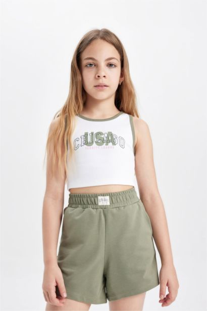 Girl Ribbed Camisole Printed T-Shirt Shorts 2 Piece Set