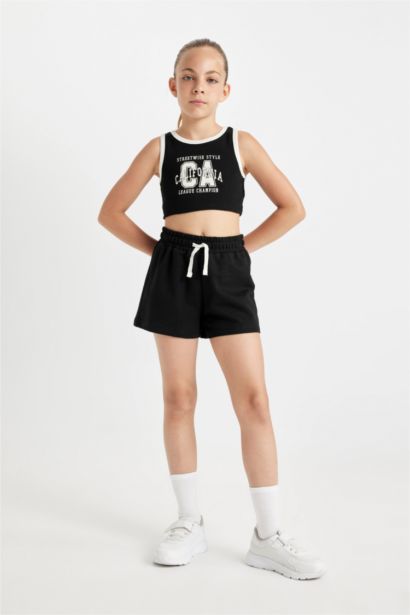 Girl Printed Ribbed Camisole T-Shirt Skirt 2 Piece Set