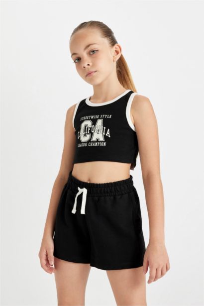 Girl Printed Ribbed Camisole T-Shirt Skirt 2 Piece Set
