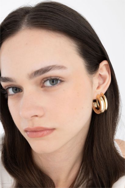 Woman 2 Piece Hoop Gold Earrings