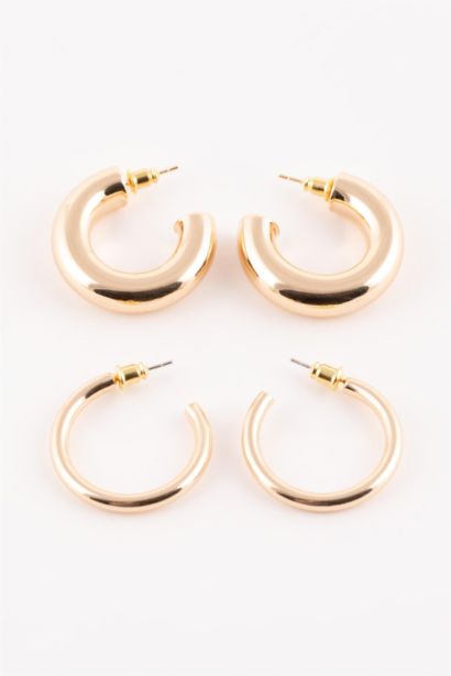 Woman 2 Piece Hoop Gold Earrings