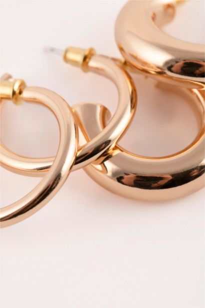 Woman 2 Piece Hoop Gold Earrings