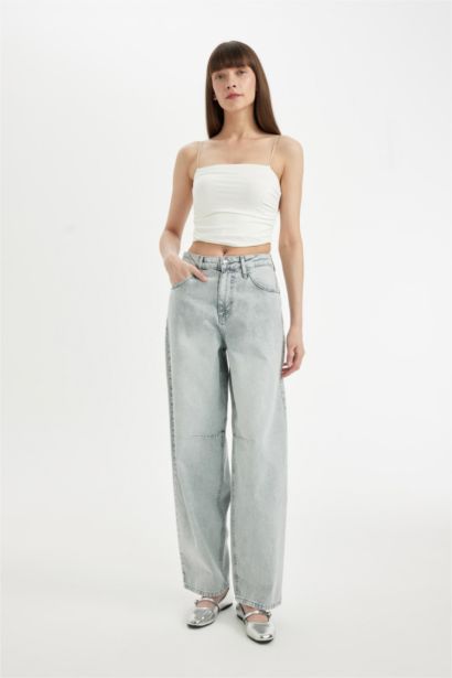 Baggy High Waist Long Washed Jeans
