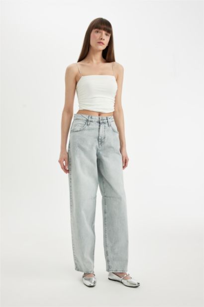 Baggy High Waist Long Washed Jeans