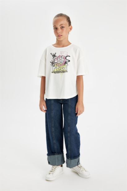 Girl Oversize Fit Crew Neck Back Printed T-Shirt