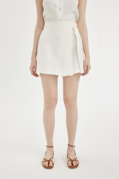 Regular Fit High Waist Linen Blend Skort