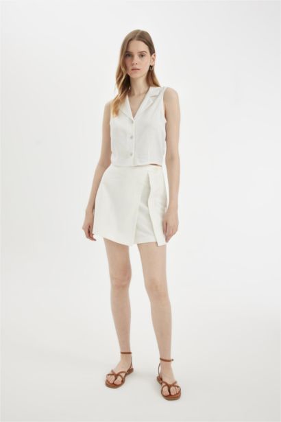 Regular Fit High Waist Linen Blend Skort