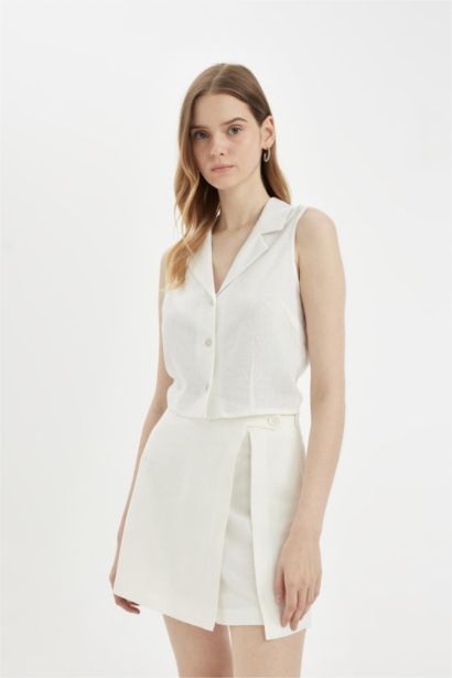 Regular Fit High Waist Linen Blend Skort