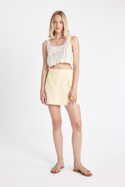 Regular Fit Linen Blended High Waist Shorts