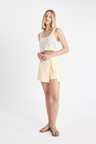 Regular Fit Linen Blended High Waist Shorts