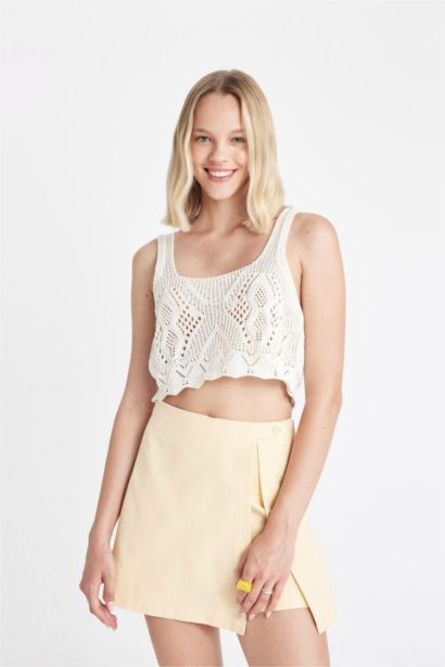 Regular Fit Linen Blended High Waist Shorts