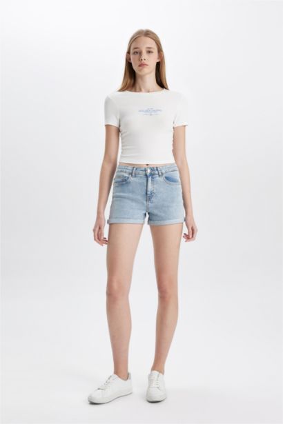 Slim Fit Crew Neck Printed Ribana Short Sleeve T-Shirt