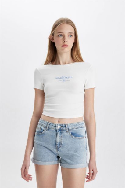 Slim Fit Crew Neck Printed Ribana Short Sleeve T-Shirt