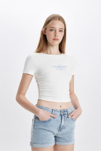 Slim Fit Crew Neck Printed Ribana Short Sleeve T-Shirt