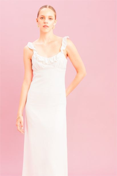 فستان طويل كتان نص كم بقصة A