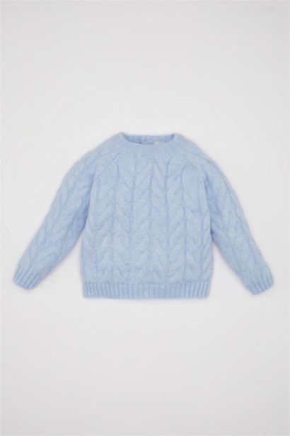 بلوفر بناتي قصة عادية برقبة مستديرة