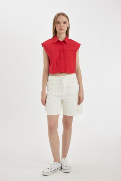 Oversize Geniş Kalıp Flamlı Pamuk Kolsuz Gömlek