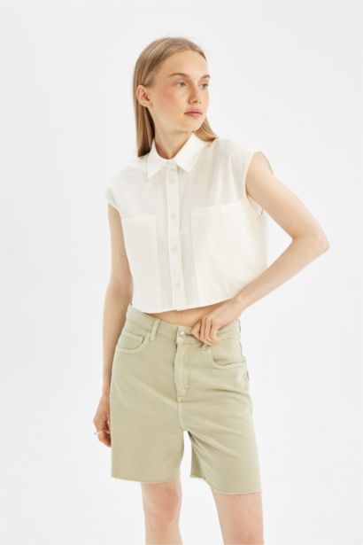 Oversize Fit Flamed Cotton Sleeveless Shirt